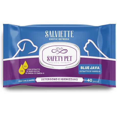  Safety Pet Exotic Refresh Salviette per Cane Gatto 40 Pezzi Blue Java Estratti di Vaniglia