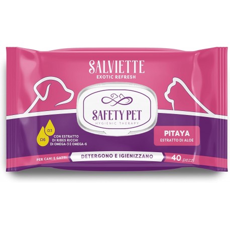 Safety Pet Exotic Refresh Salviette per Cane Gatto 40 Pezzi Pitaya con Estratti di Aloe 